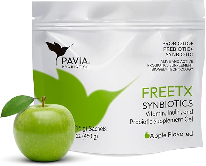 Pavia Live Probiotics Bio-Gel with Fiber FreeTX | Probiotics &amp Prebiotics | Digestive Support | 1 Billion Live Cultures | Green Apple Flavor | 30 Sachets