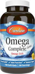 Carlson - Omega Complete Gems Omega-3-6-9 Wild Caught Sustainably Sourced Heart Health Joint Function &amp Immune Support 180 Softgels