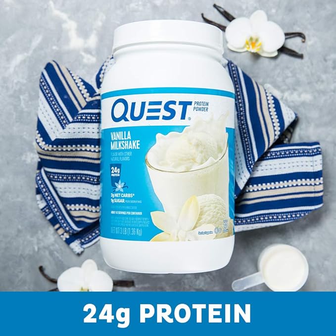 Quest Nutrition Vanilla Milkshake Protein Powder 24g of Protein 1g of Sugar 3 Pound 43 Servings &amp Tortilla Style Protein Chips Variety Pack Chili Lime Nacho Cheese Loaded Taco