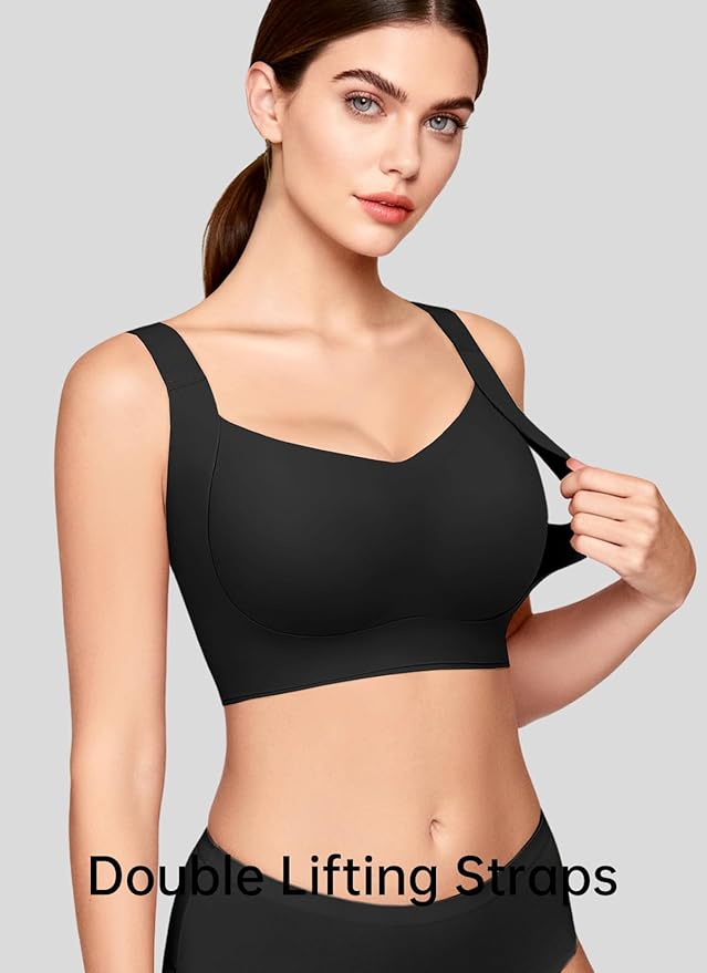 REALWILL Women Everyday Comfortable Wireless Bra Supportive Push Up Minimizer Bras Full Coverage Soft Seamless Tshirt Bras