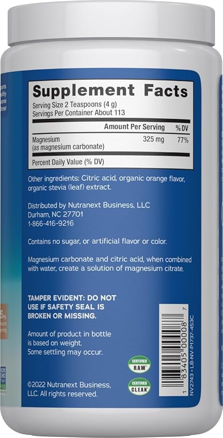 Natural Vitality Calm Magnesium Citrate Supplement Anti-Stress Drink Mix Powder Gluten Free Vegan &amp Non-GMO Orange 16 oz