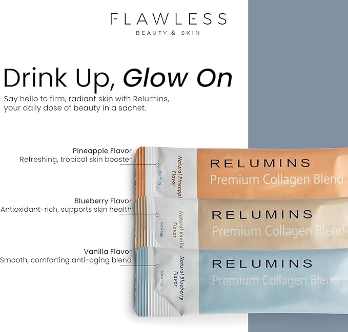 Relumins Premium Collagen &amp Gluta-1000 Bundle - 10 Sachets of Marine Collagen (Pineapple Flavor) + 60 Vegetarian Capsules - Supports Skin &amp Wellness