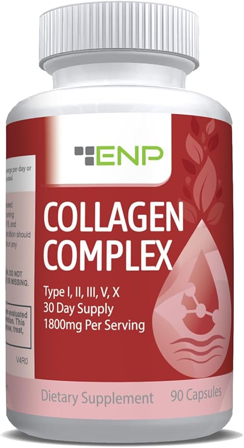 ENP Collagen Complex Type I II III V and X Derived from Non-Vegan Sources Joint Comfort Flexibility and Bone Strength 90ct 30 Day Supply