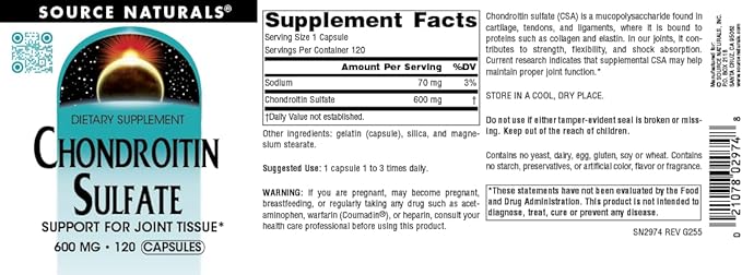 Source Naturals Chondroitin Sulfate Support for Joint Tissue* - 600 mg 120 Capsules