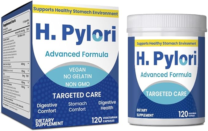 H. Pylori Capsules with 100 Billion CFU Mastic Gum Berberine Lactobacillus Reuteri Zinc Carnosine &amp Green Tea | for Stomach Comfort Gastritis Digestion Gut Microbiome &amp Gut Health | 120