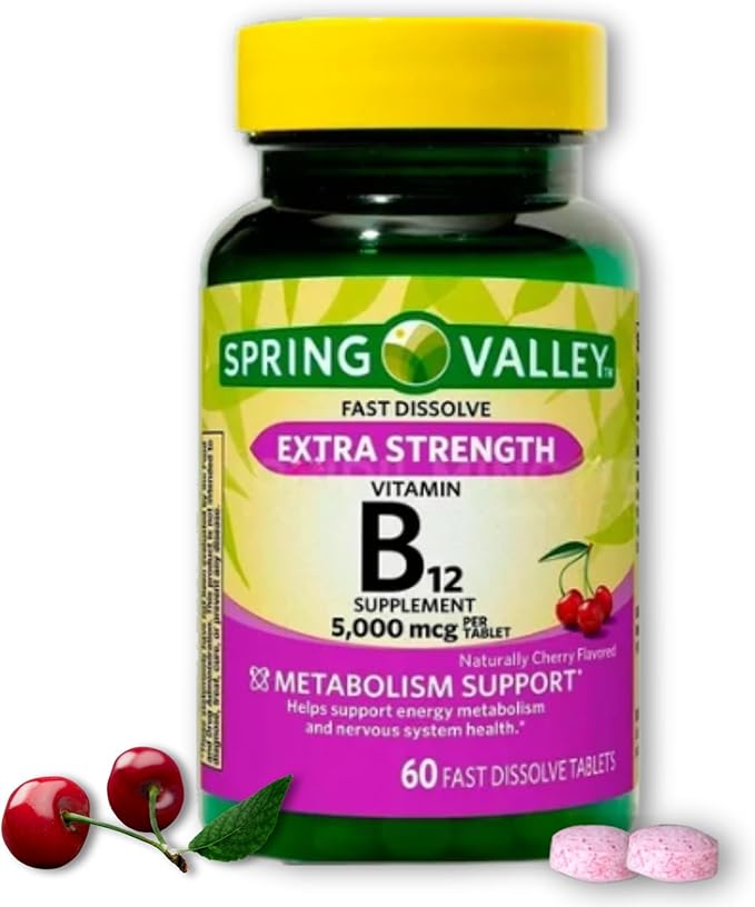 B12 Fast Dissolve 5000mcg- Vitamins Cherry Flavor 60 Tablets (Pack of 1) Boxed by Fusion Shop Store