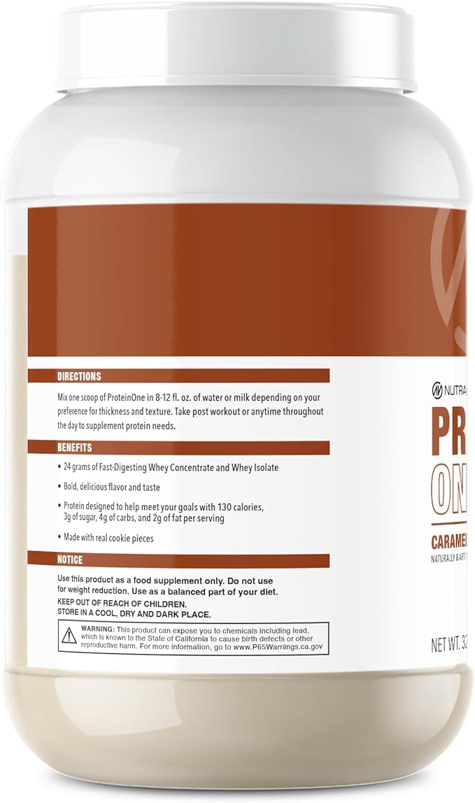 NutraOne ProteinOne Whey Protein Promote Recovery and Build Muscle with a Protein Shake Powder for Men &amp Women (Caramel Cookie Crunch 2 LB)