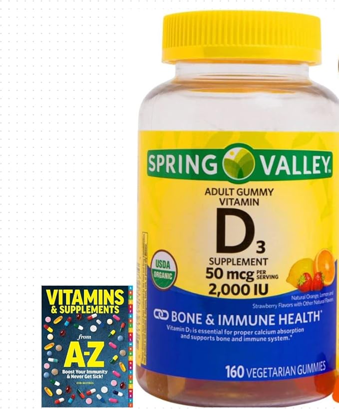 Spring Valley Vegetarian Vitamin D3 Gummies 2000 IU 50 mcg 160 Ct+Better Guide Vitamins Supplements Book Free Include (Cannot Sold Separately)