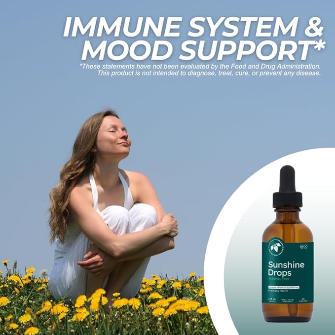 Mountain Meadow Herbs Sunshine Drops | Vegan Vitamin D3 Booster for Healthy Bones &amp Teeth | Ideal Winter Supplement | Tincture 2oz