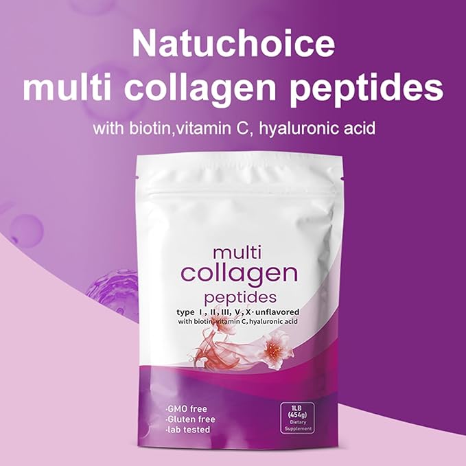 Multi Collagen Peptides Powder — 16 oz Full Spectrum Types I II III V &amp X with Biotin Hyaluronic Acid and Vitamin C for Women &amp Men — Non-GMO Formula