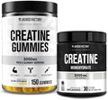 Jacked Factory Creatine Monohydrate Gummies (150 Gummies Lemon) &amp Creatine Monohydrate Powder (30 Servings Unflavored)