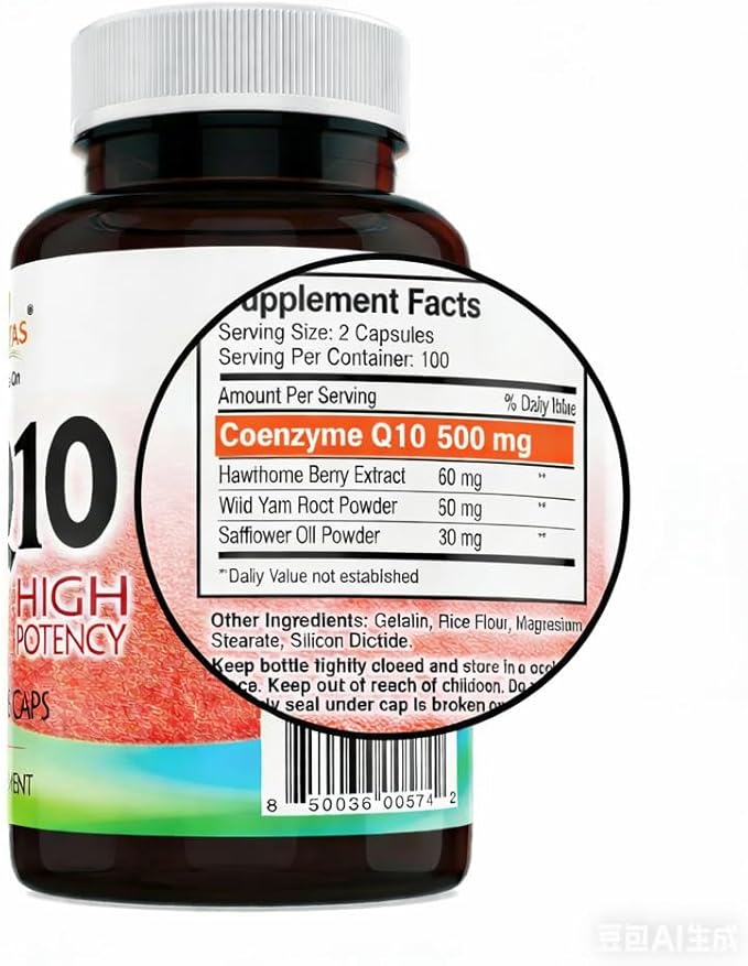 CoQ10 500mg High Potency Coenzyme Q10 Supplement 200 Vegetarian Capsules (6 Month Supply) Supports Heart Health Energy &amp Antioxidant Protection Made in USA