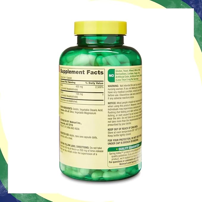 Spring Valley Vitamin B3 Niacin 500mg Flush Free Capsules Dietary Supplement 240 Pills (Pack of 1) - Set by Basket Goods