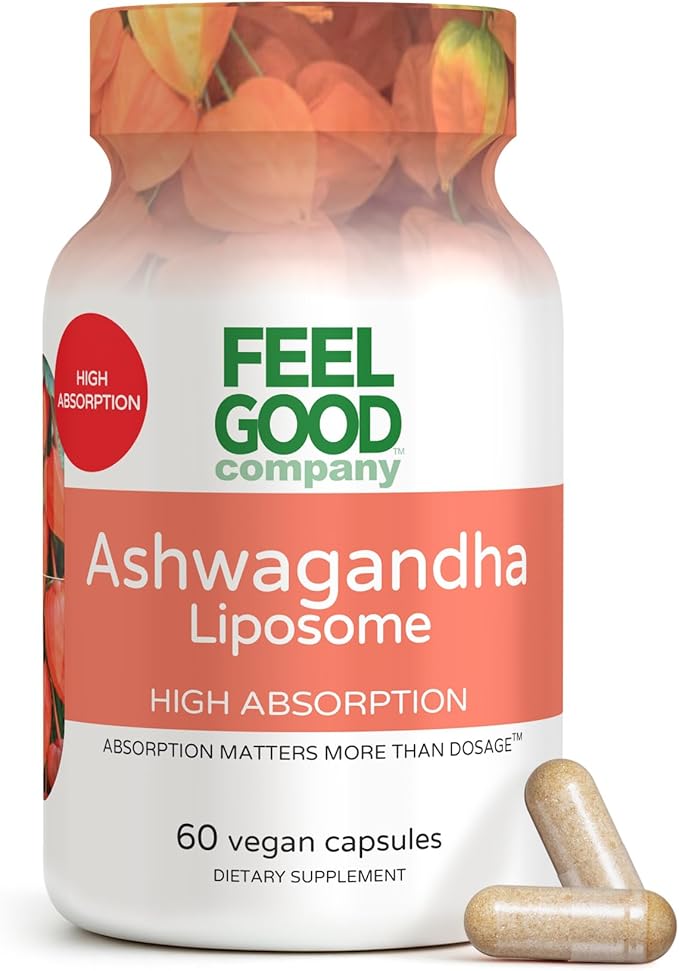 Feelgood Company Liposomal Ashwagandha High Absorption 600mg 60 Vegan Capsules Natural Withania Somnifera Root Extract GMP Certified Dietary Supplement