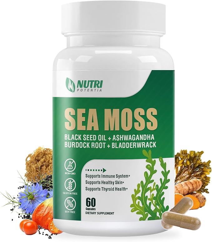 Magnesium Complex Supplement &amp Sea Moss Black Seed Oil Ashwaga - Immune Bone Heart Muscle &amp Nervous System Support
