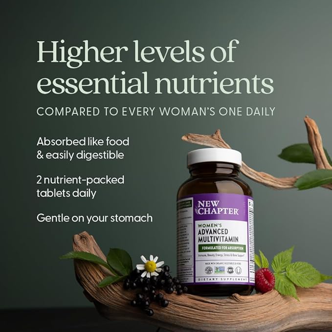New Chapter Women's Multivitamin Advanced Formula for Stress Bone Immune Beauty &amp Energy Support Higher Levels of Whole-Food Fermented Essential Nutrients for Women + Iron + Vitamin D3 72 Cou