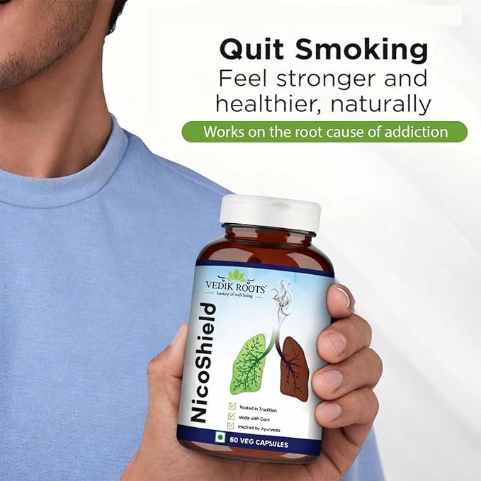NicoShield | Ayurvedic Herbal Supplement to Support Smoking Cessation | Herbal Support for Quit Smoking | 10+ Ingredients in 60 Veg Capsules
