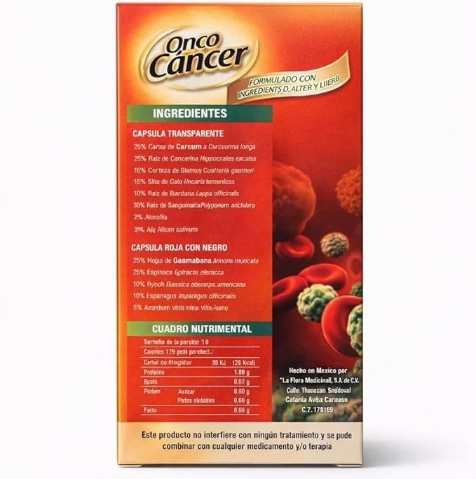 Oncco Cancer Natural Supplement 60 Capsules Herbal Formula with Guanábana &amp Cúrcuma Integral Support