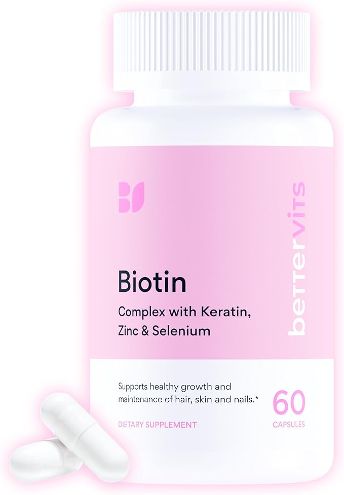 Betterrvits Hair Growth Vitamins for Women - Biotin 12000 mcg with Zinc Copper and Selenium Complex | Hair Skin and Nails Supplement for Women and Men with Keratin KeraGlo | 60 Capsules