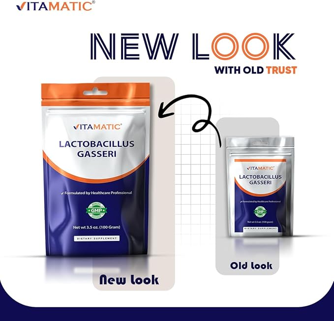 Vitamatic Lactobacillus Gasseri Probiotic Powder - Digestive Health Support - 100 Gram (3.5 OZ) - 100 Servings