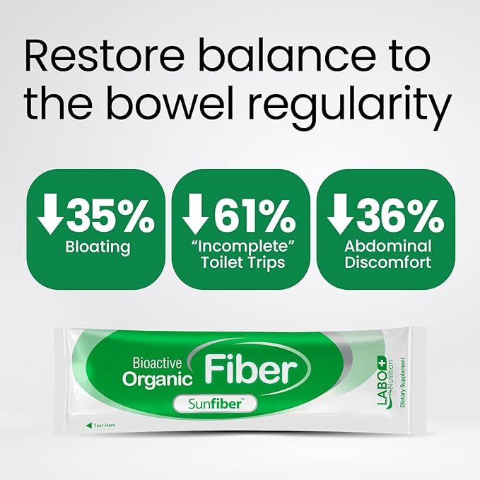 LABO Nutrition Bioactive Organic Fiber – Sunfiber PHGG Soluble Prebiotic Fiber for Digestive Regularity &amp Gut Health – Partially Hydrolyzed Guar Gum Low FODMAP Unflavored Vegan Non-GMO 30 Sac