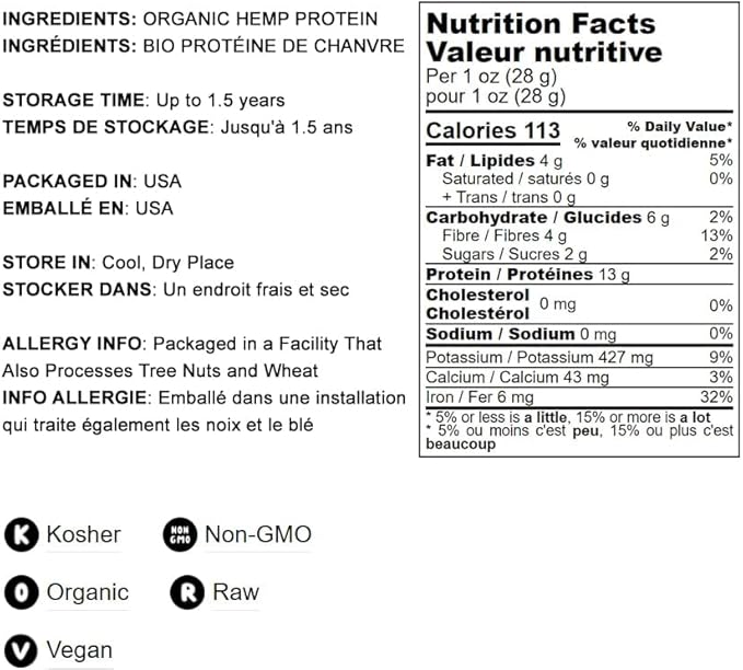 Food to Live Organic Hemp Protein Powder 4 Pounds — 50% Protein Non-GMO Non-Irradiated Pure Kosher Vegan Superfood Rich in Iron and Fiber