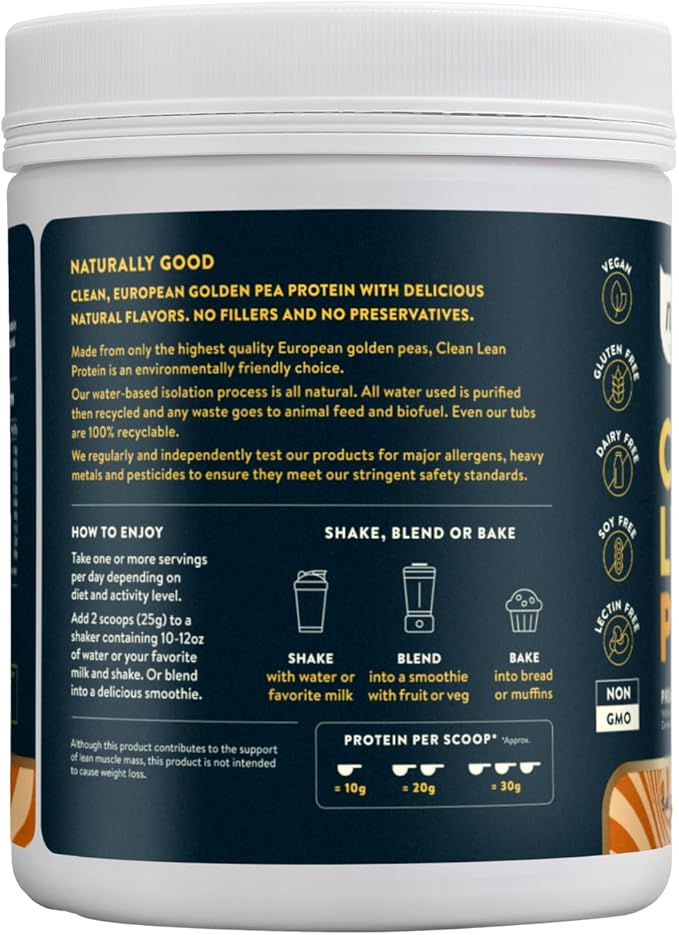 Nuzest Vegan Protein Powder – Clean Lean Protein Salted Caramel – 21g Pea Protein Isolate 1.1lb (20 Servings) – Plant-Based Protein Shake Mix with 24oz Shaker Bottle