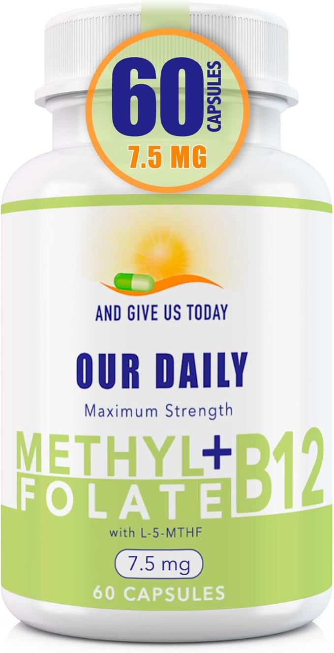 L-Methylfolate 7.5 mg N B 12 1000 mcg 60 Capsules - Methylated Glycine - Boost Mood Energy &amp Memory - Immune Support &amp VItamin Supplement for Men &amp Women - Non-GMO Vegetarian Capsules