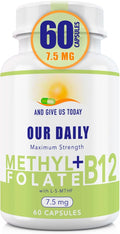 L-Methylfolate 7.5 mg N B 12 1000 mcg 60 Capsules - Methylated Glycine - Boost Mood Energy &amp Memory - Immune Support &amp VItamin Supplement for Men &amp Women - Non-GMO Vegetarian Capsules