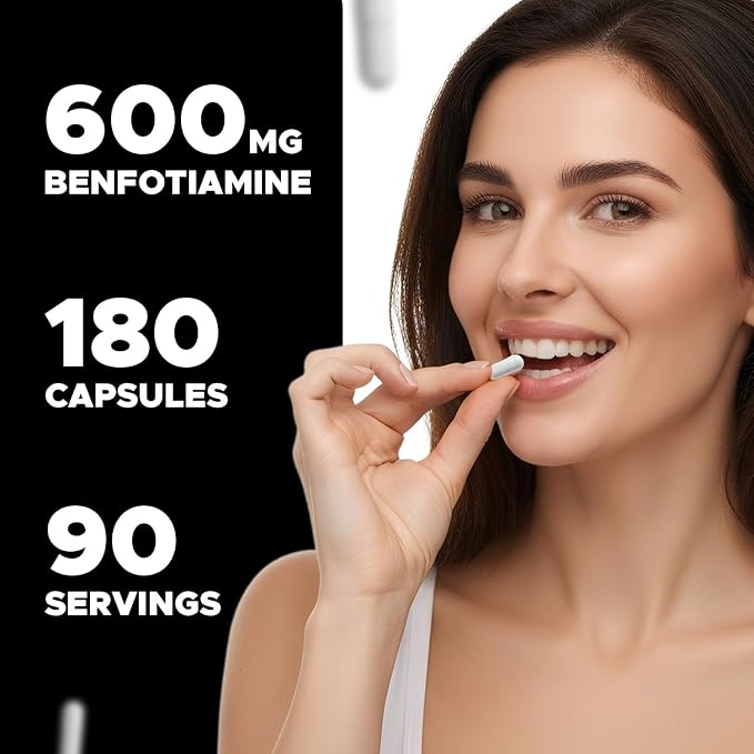 Benfotiamine 600mg – 180 Vegetarian Capsules – Fat-Soluble Vitamin B1 Supplement- 2 Pack