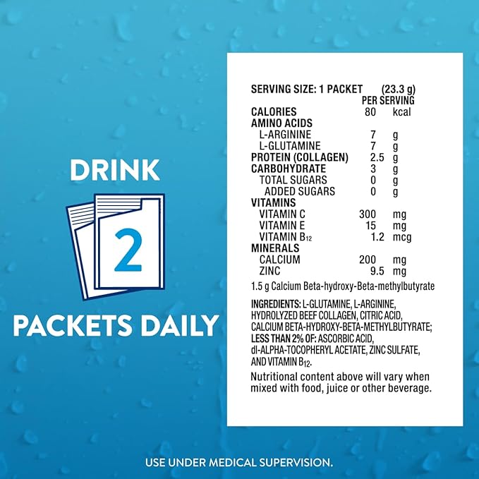 Juven Therapeutic Nutrition Drink Powder Including Collagen Peptides Amino Acids and HMB For Wound Healing Support Unflavored 30 Packets