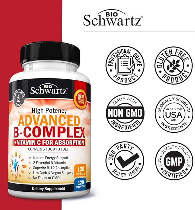 Vitamin B Complex with Vitamin C (4 Month Supply) Plus High Absorption Magnesium Bisglycinate Capsules (4 Month Supply)