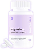 Bettervits Magnesium Glycinate Complex with Citrate Malate Zinc &amp Vitamin D3 | High Absorption Pure Magnesium 225mg Supplement Chelated Formula for Muscle Relaxation Sleep Support – 60 Capsules