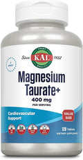 KAL Magnesium Taurate 400mg Plus Vitamin B6 Chelated Magnesium Supplement High Absorption Magnesium Complex Muscle and Heart Health Support Vegan Gluten Free 60-Day Guarantee 60 Serv 120 Tabs