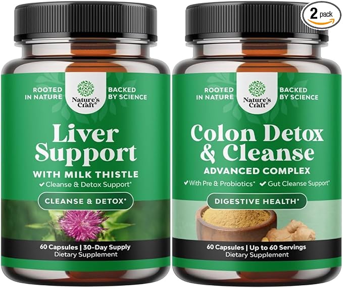 Bundle of Milk Thistle Liver Support Supplement and Colon Cleanser &amp Detox - Herbal Liver Supplement with Silymarin Milk Thistle - Lactobacillus Acidophilus Probiotic Supplement Body Cleanse