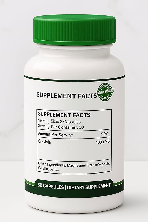 Pure Graviola Extract 1000mg Guanabana Soursop Antioxidant Immunity Supplement 1 Bottle 60 Capsules