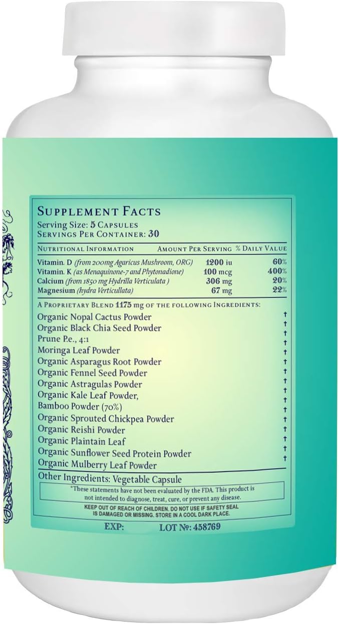 Catie's Whole Plant Food Calcium - Plant Based Whole Food Calcium w/ Foods rich in Magnesium Vitamin D + K2 Boron Lysine Zinc... 30 Day Supply. 150 Capsules. NO Gluten Dairy Soy GMO. Raw Vega