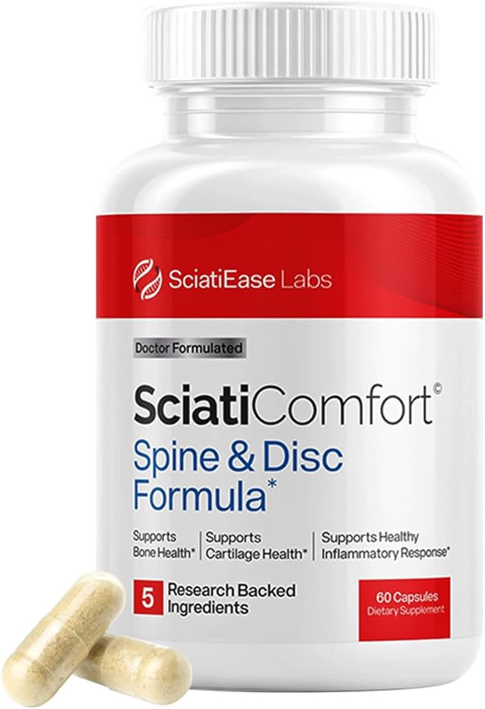 SciatiEase SciatiComfort Spine and Disc Support Supplement Sciatic Nerve Health Support Supplement - VIT D3 K2 Aquamin Calcium Magnesium Type II Collagen Pea (Palm Collagen) - 30 Day Supply