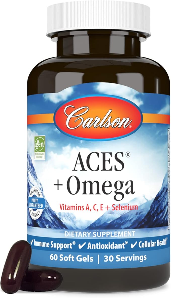 Carlson - ACES + Omega Vitamins A C E &amp Selenium + Omega-3s EPA and DHA Health Support 60 Softgels