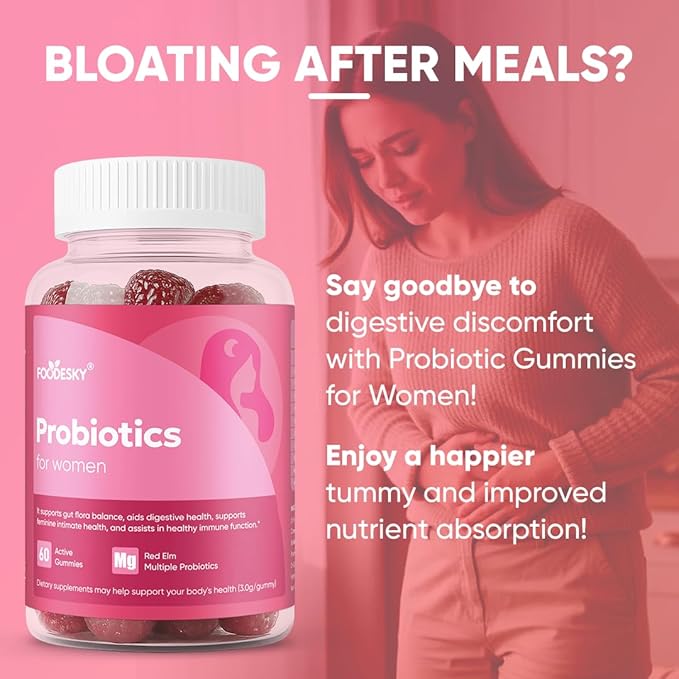 Probiotics for Women Gummies - Multiple Probiotics &amp Red Elm - Supports Gut Flora Feminine Health &amp Immune Function - 60 Active Daily Gummies (1PCS)