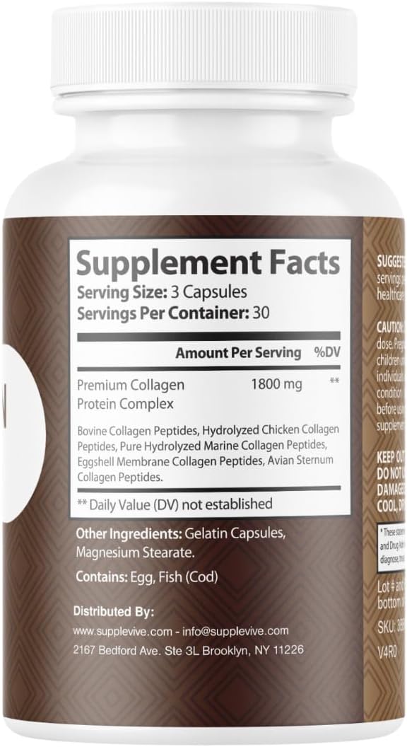 Collagen Ultra Complex Types I II III V &amp X Multi Collagen Protein Peptides Supports Hair Skin &amp Nails - Joint Support Pure Hydrolyzed Collagen Peptides Supplement 90 Capsules (1)