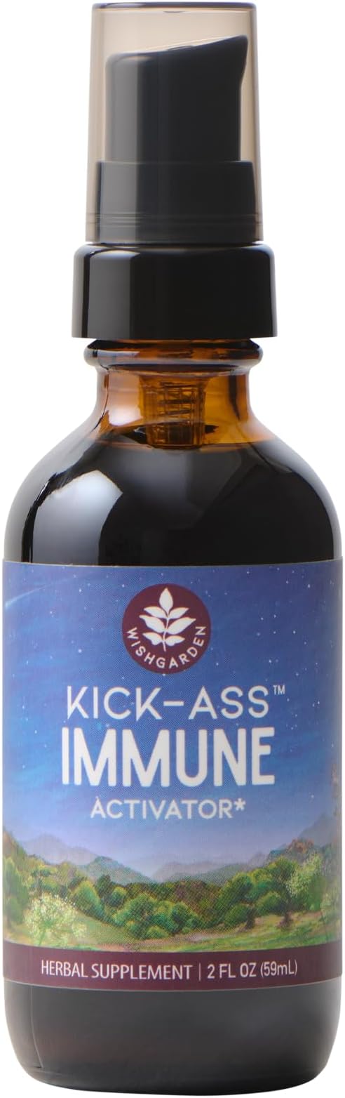 WishGarden Herbs Kick-Ass Immune Activator - Herbal Immunity Support Supplement for Adults Plant-Based Immune Booster with Echinacea &amp Goldenseal Rapid Immunity Boost Formula 2oz