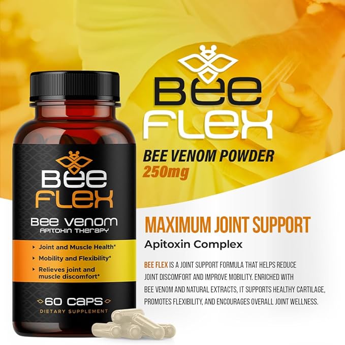 Bee Flex Joint Support Supplements - Glucosamine &amp Turmeric for Joint &amp Muscle Health Enhanced Mobility Flexibility and Comfort - Natural Cartilage Support Complex - 60 Capsules (1)