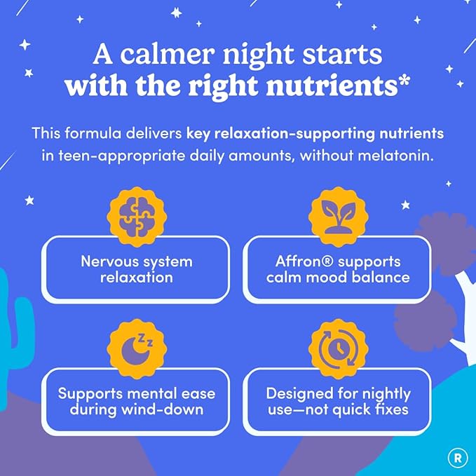 First Day Teens’ Nighttime Reset Calming Magnesium Gummies – Sleep Aid Supports Peaceful Rest Balanced Mood &amp Energy – Supplement with Magnesium Citrate Affron &amp No Melatonin – 30-Day Supply