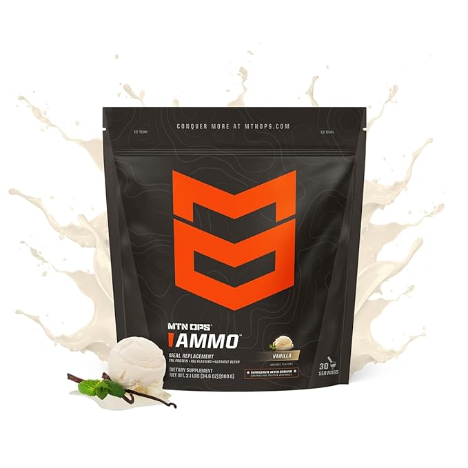 MTN OPS Ammo Meal Replacement Shake Powder – 19g Protein 10g Flaxseed 4.5g Whole Foods Real Fruits &amp Vegetables – Daily Nutrition &amp On-the-Go Fuel 30 Servings Vanilla
