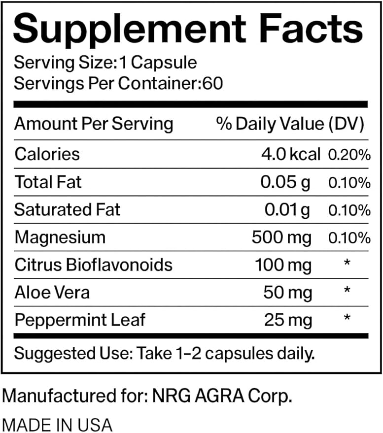 Magnesium 500mg 60 Capsules - 30 Servings. Non-GMO Gluten Free Vegan Friendly