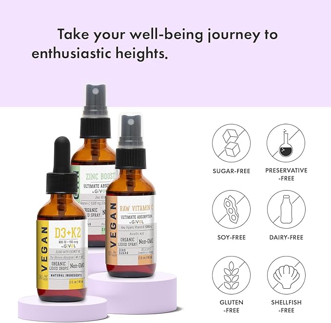Vitamin C D3 &amp K2 Liquid Zinc Picolinate - Premium Liquid Vitamins - 180 Days Supply - Trio Bundle