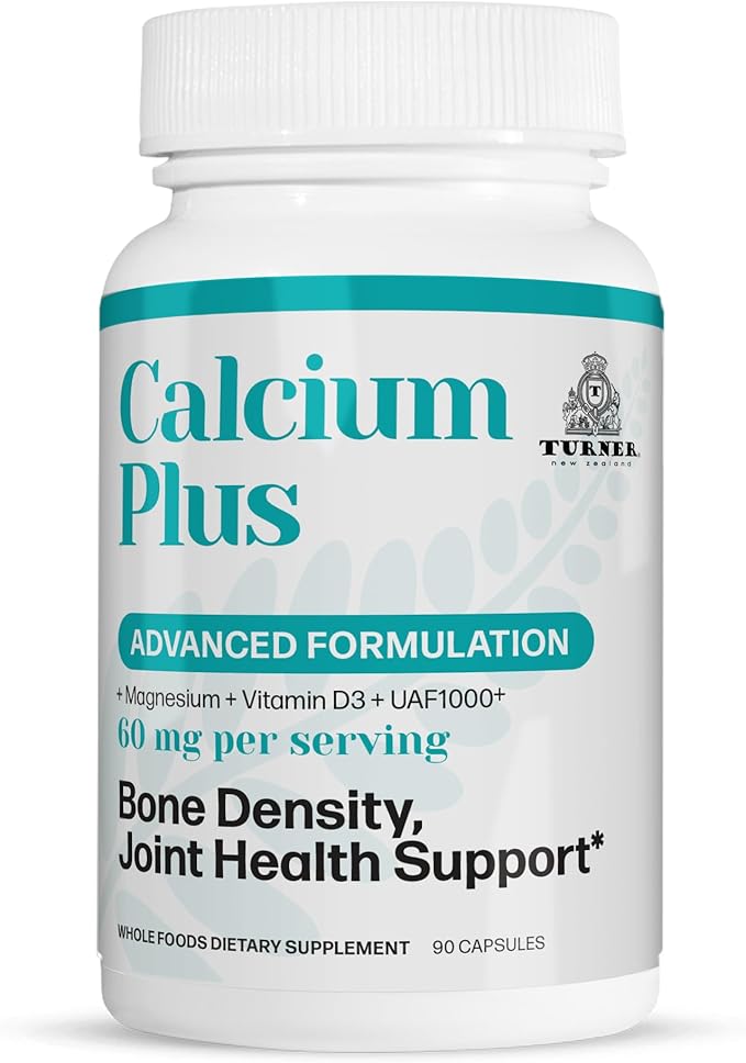 TURNER Calcium Plus All-Natural Marine Calcium Supplement with Magnesium + Vitamins K2 &amp D3 Supports Bone Density &amp Joint Health 1 Bottle 90 Capsules