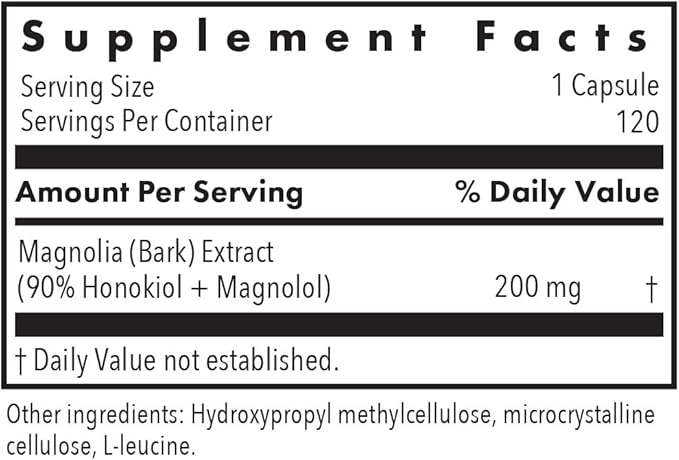 Allergy Research Group Magnolia Extract - Delivers 200 mg Magnolia Bark with 90 Percent Honokiol &amp Magnolol - Supports Stress Balance Calm &amp Restfulness - 120 Servings - 120 Capsules