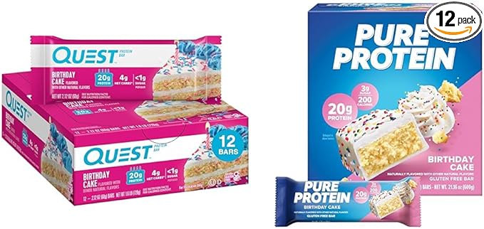 Quest &amp Pure Protein Birthday Cake Bars High Protein Gluten Free 12 Count Protein Bars